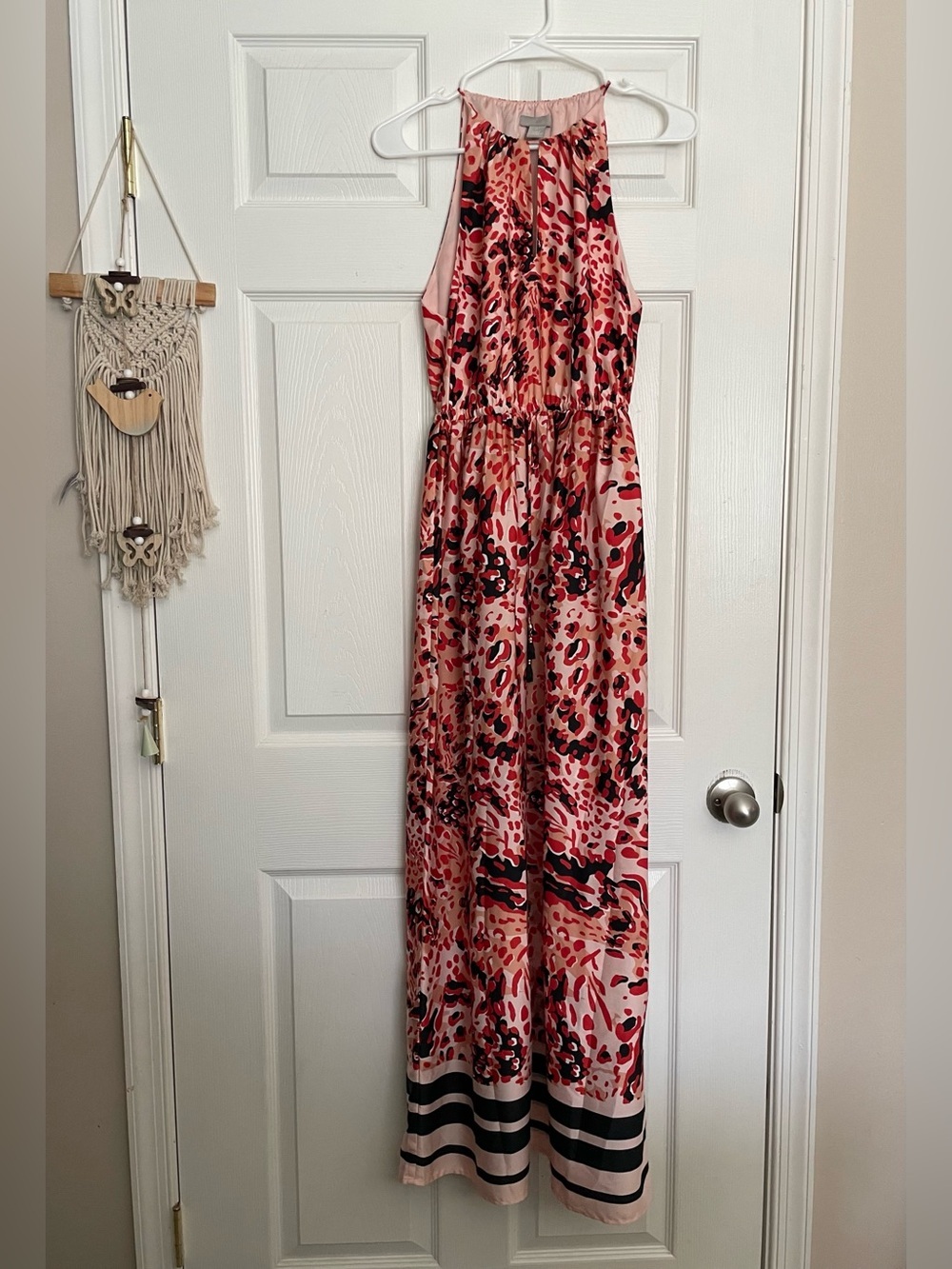 H&M Women’s size 2 Pink and Red Leopard Patterned Maxi Dress